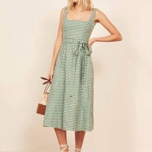 Reformation Garten Green Gingham Linen Wrap Dress Small